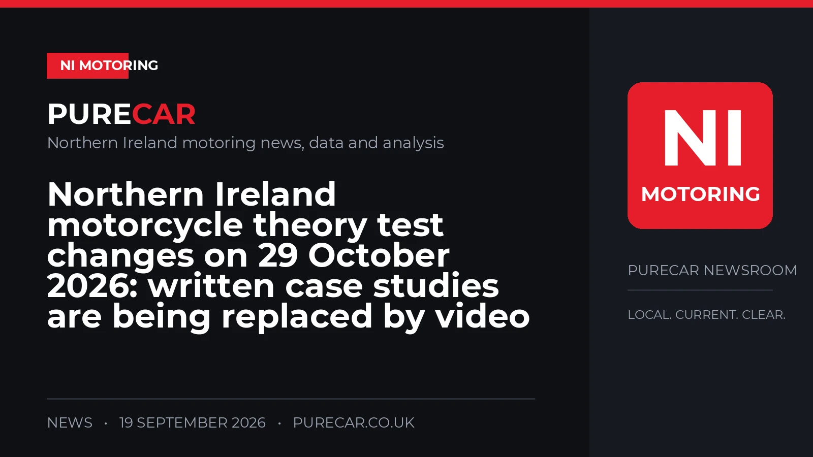 Northern Ireland motorcycle theory test changes on 29 October 2026: written case studies are being replaced by video